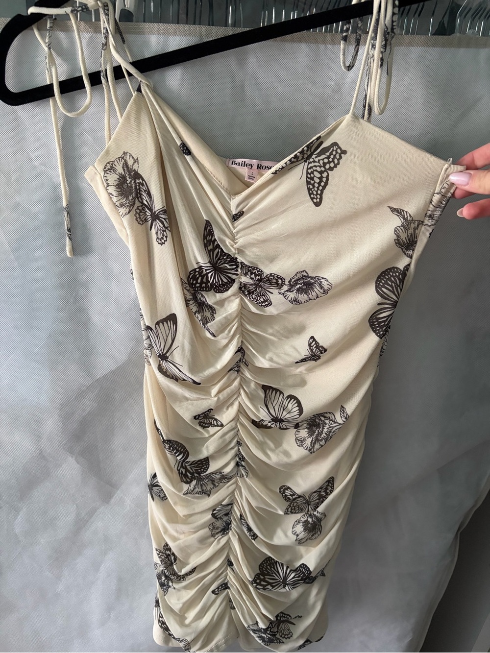 Bailey Rose Cream Butterfly Ruched Slip Dress